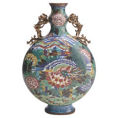 A vibrant, 19th Century Chinese Cloisonne Baoyueping (Moon flask) 