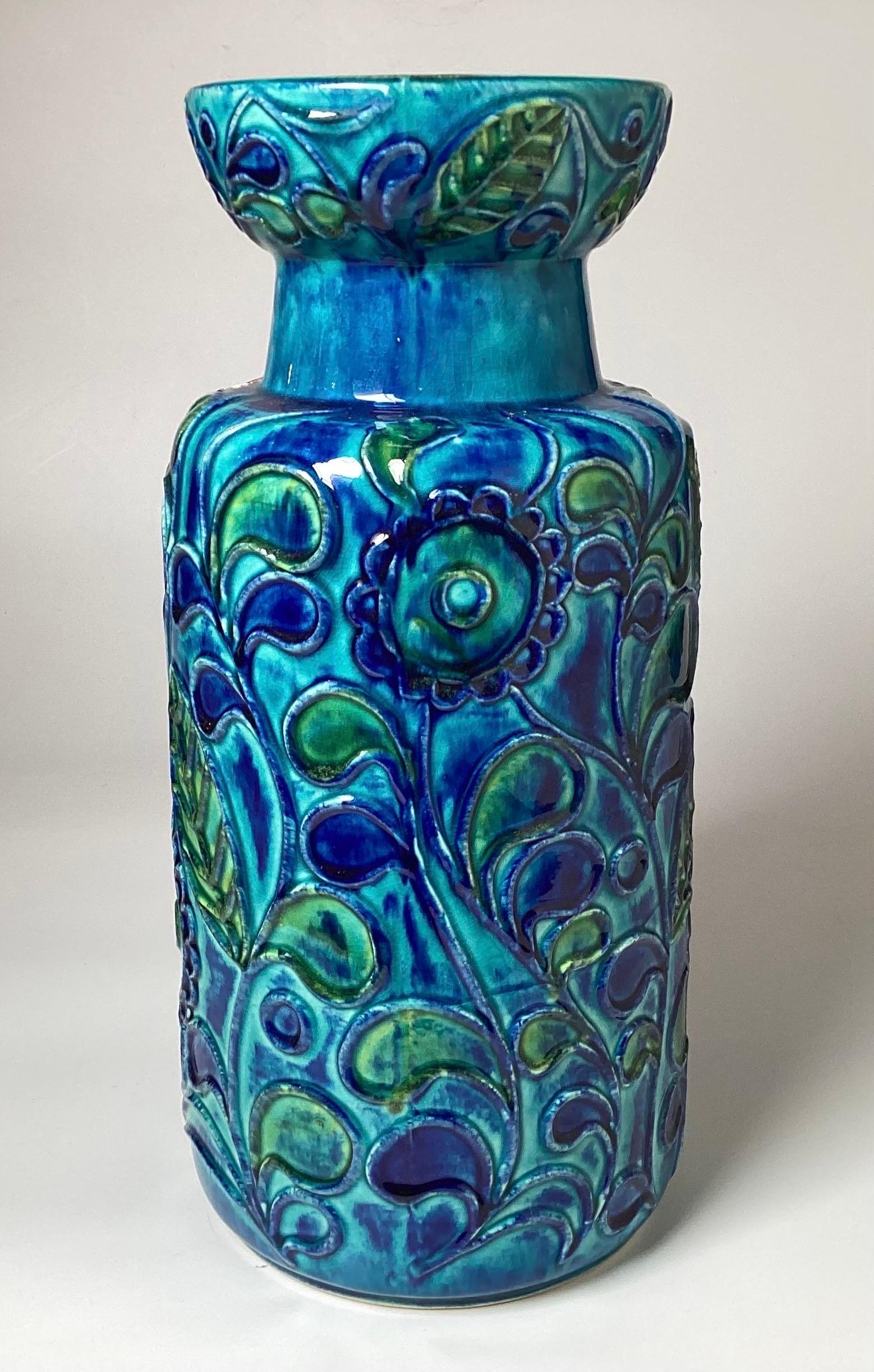 German A vibrant Blue Mid Century Modern Ceramic Vase by Bay Keramik
