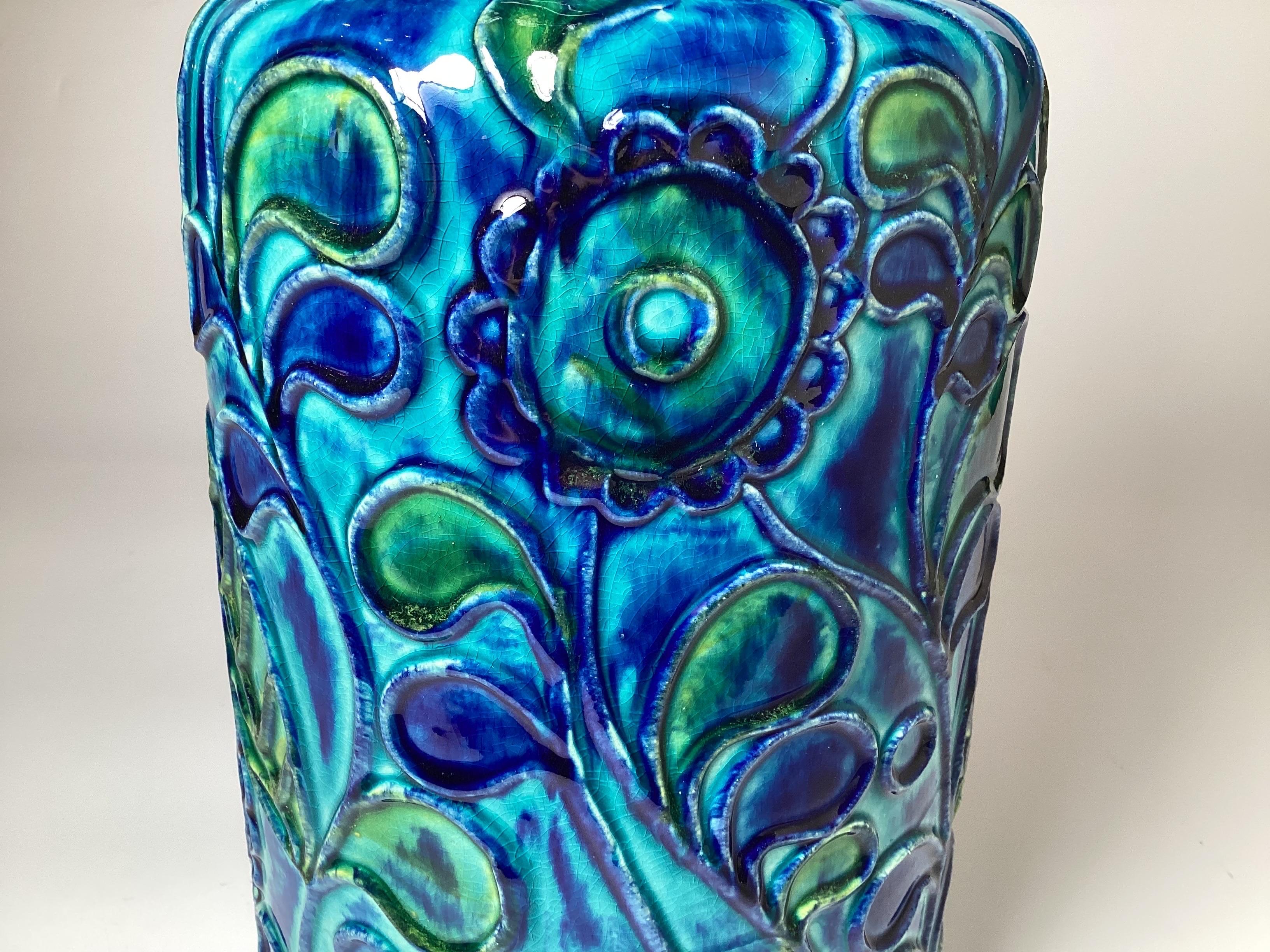 Hand-Painted A vibrant Blue Mid Century Modern Ceramic Vase by Bay Keramik