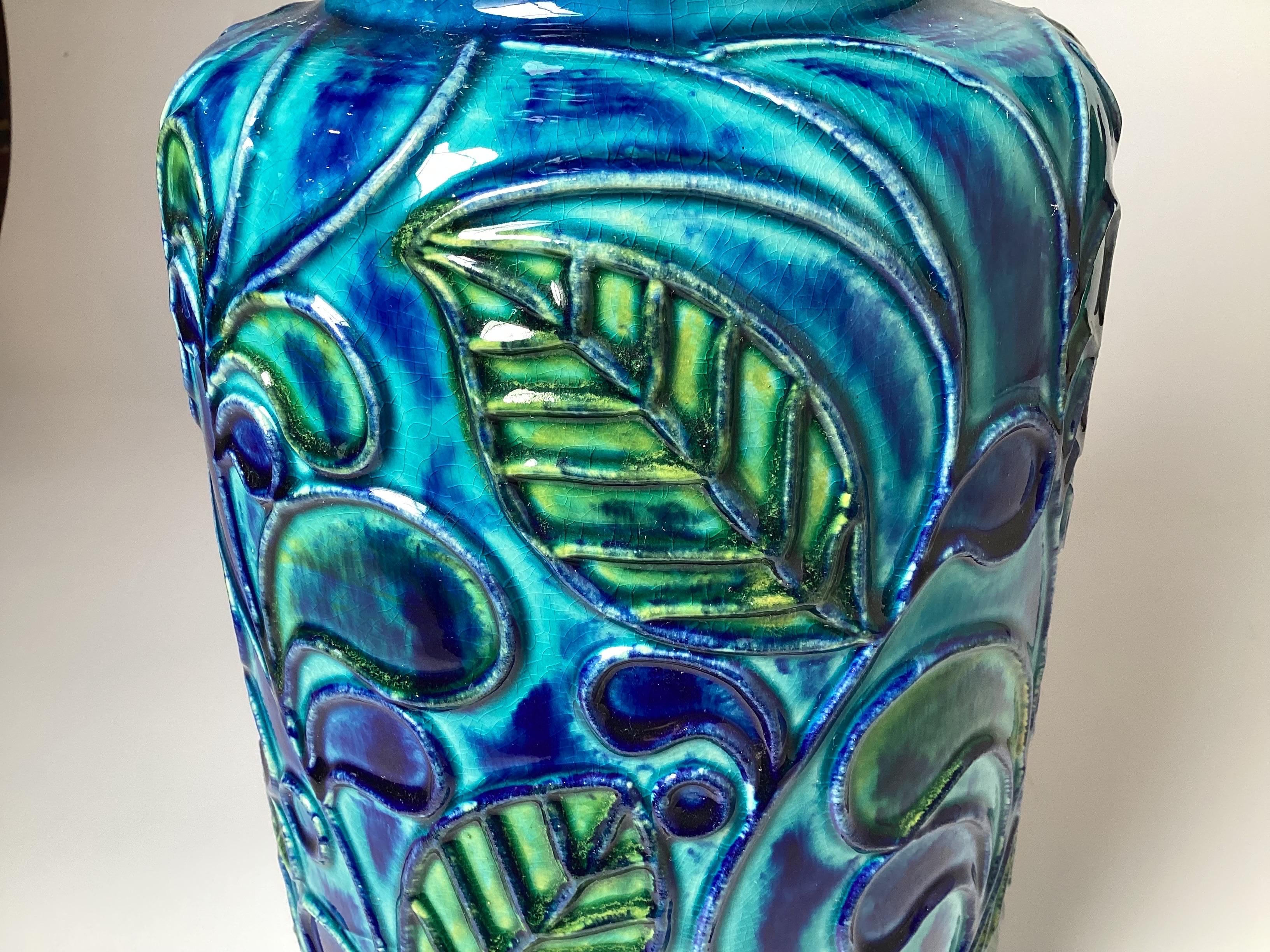 Mid-20th Century A vibrant Blue Mid Century Modern Ceramic Vase by Bay Keramik