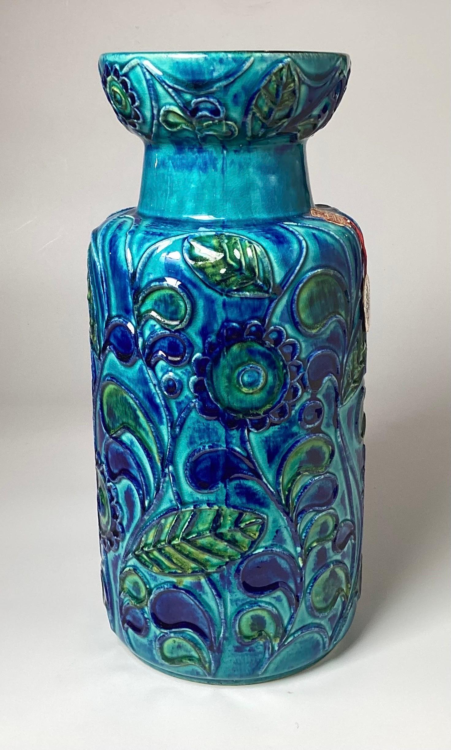 A vibrant Blue Mid Century Modern Ceramic Vase by Bay Keramik 1