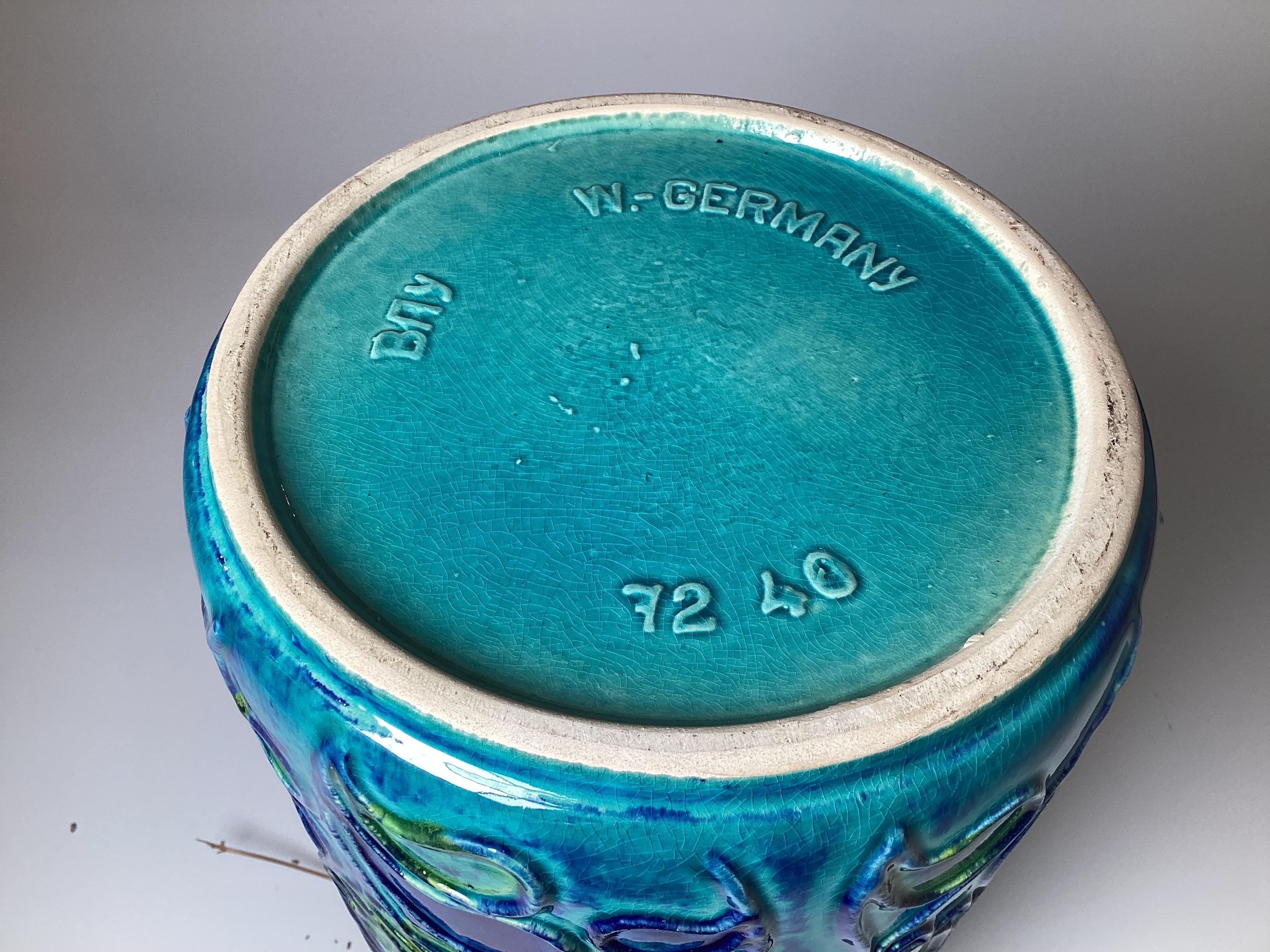 A vibrant Blue Mid Century Modern Ceramic Vase by Bay Keramik 2