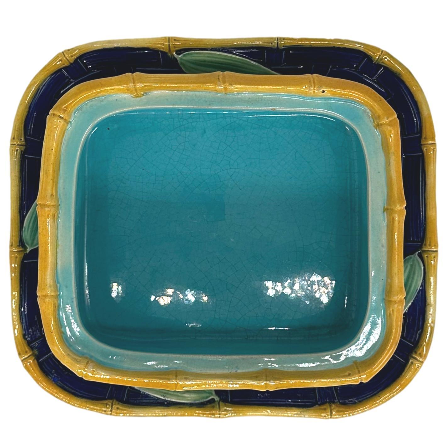 A Victoria Pottery Majolica Cobalt Basketweave Sardine Box, English, ca. 1883 For Sale 9