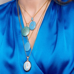 Victorian 14 Carat Gold Locket with Turquoise Enamel on Both Sides