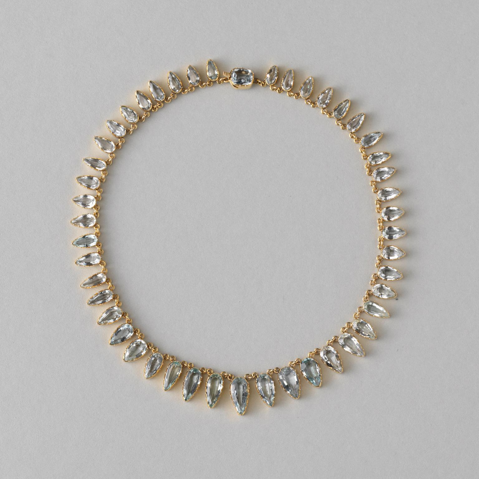 Viktorianische Rivière-Halskette aus 15 Karat Gold mit Aquamarinen (Tropfenschliff) im Angebot