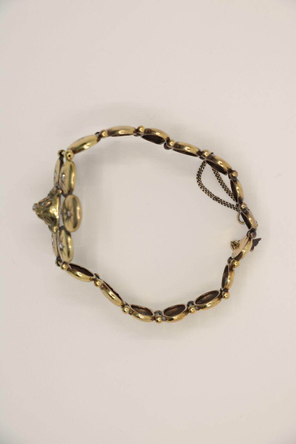 A Victorian 9K Gold Diamond Lion Head Bracelet 4