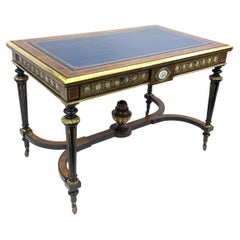 Victorian Amboyna Wood and Ebonised Writing Desk with Sevres Style Porcelain 