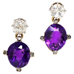 Victorian Amethyst & Diamond Earrings Silver & Gold, Circa 1890