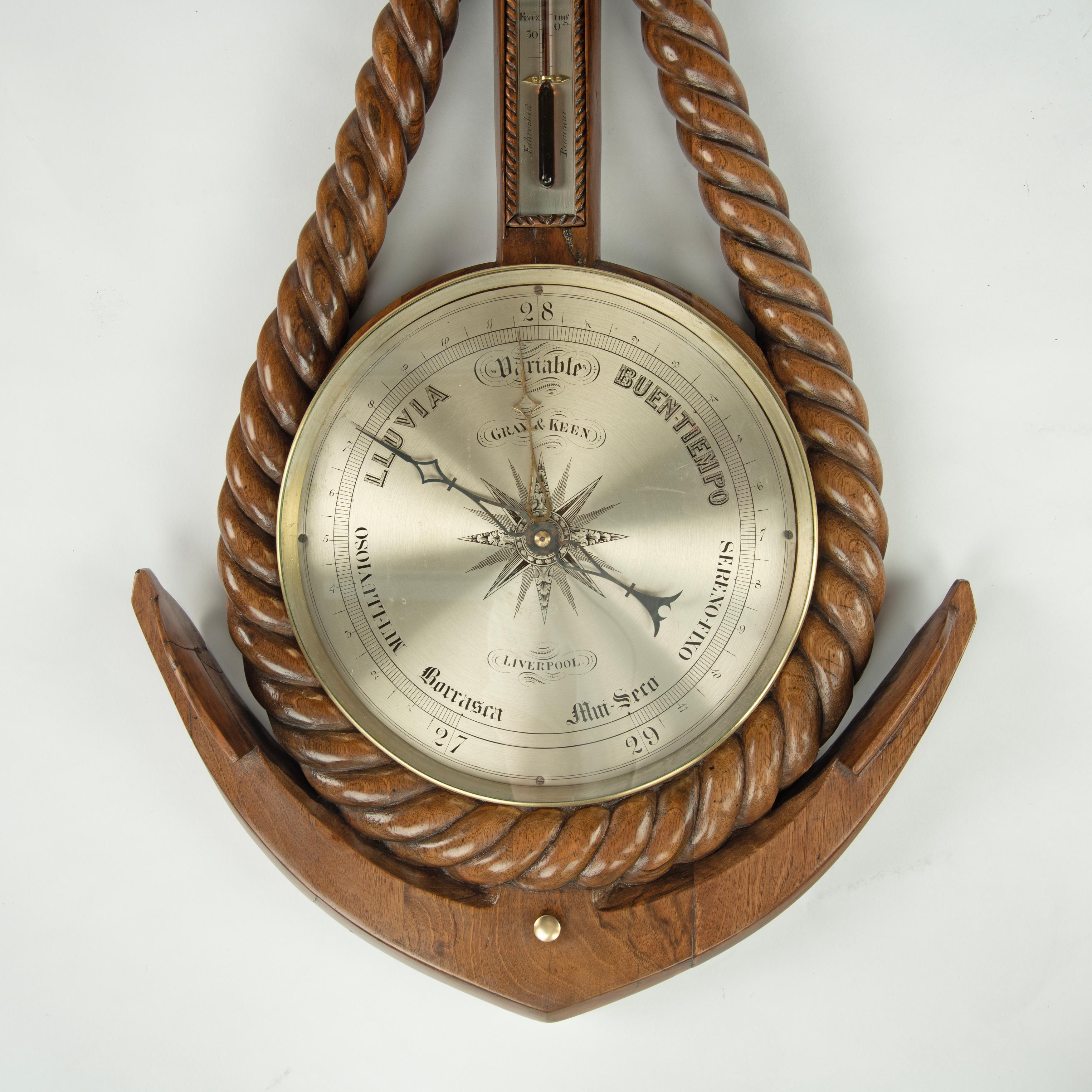 A Victorian anchor and rope barometer by Gray and Keen, Liverpool In Good Condition For Sale In Lymington, Hampshire