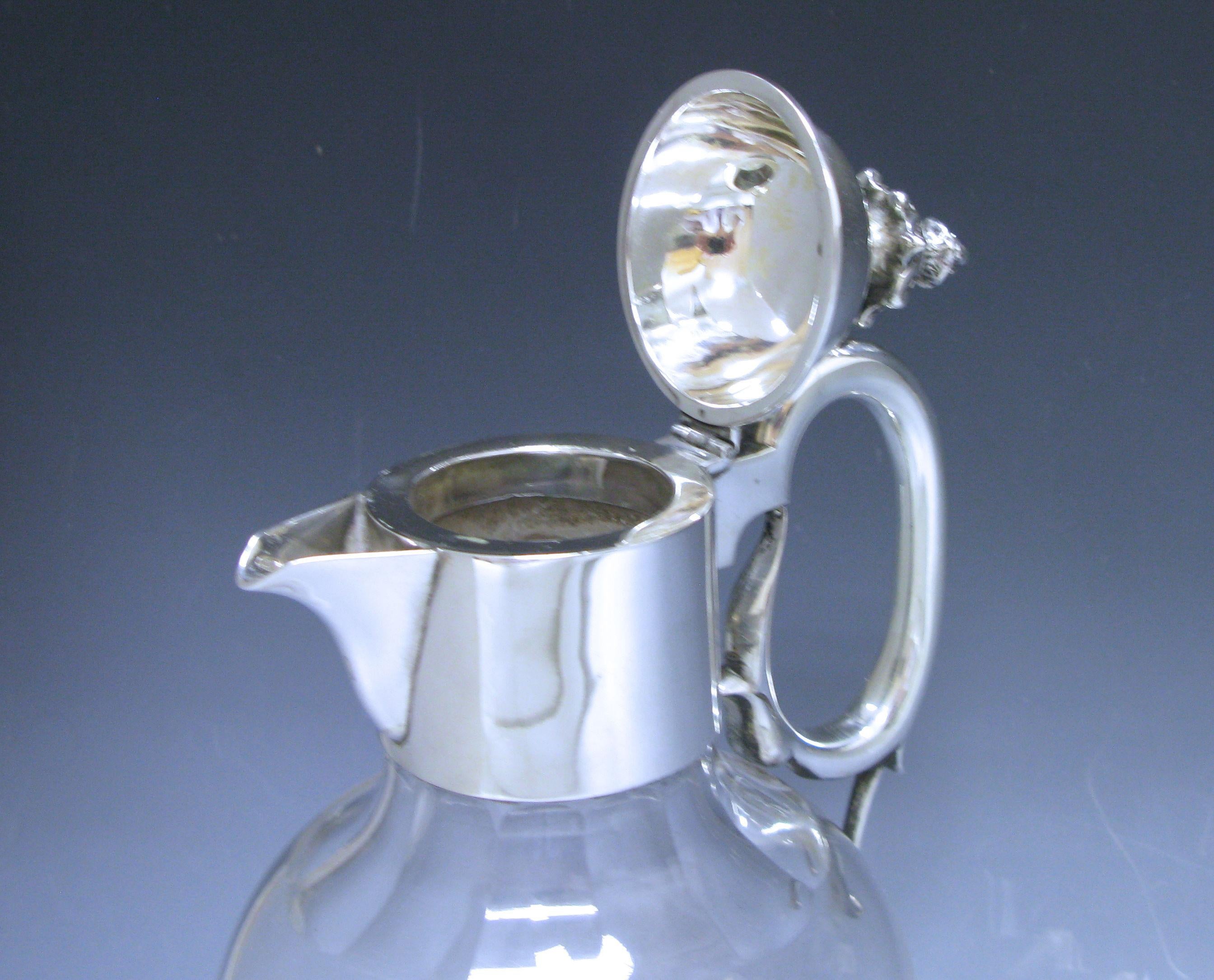 English Victorian Antique Silver-Mounted Claret Jug For Sale