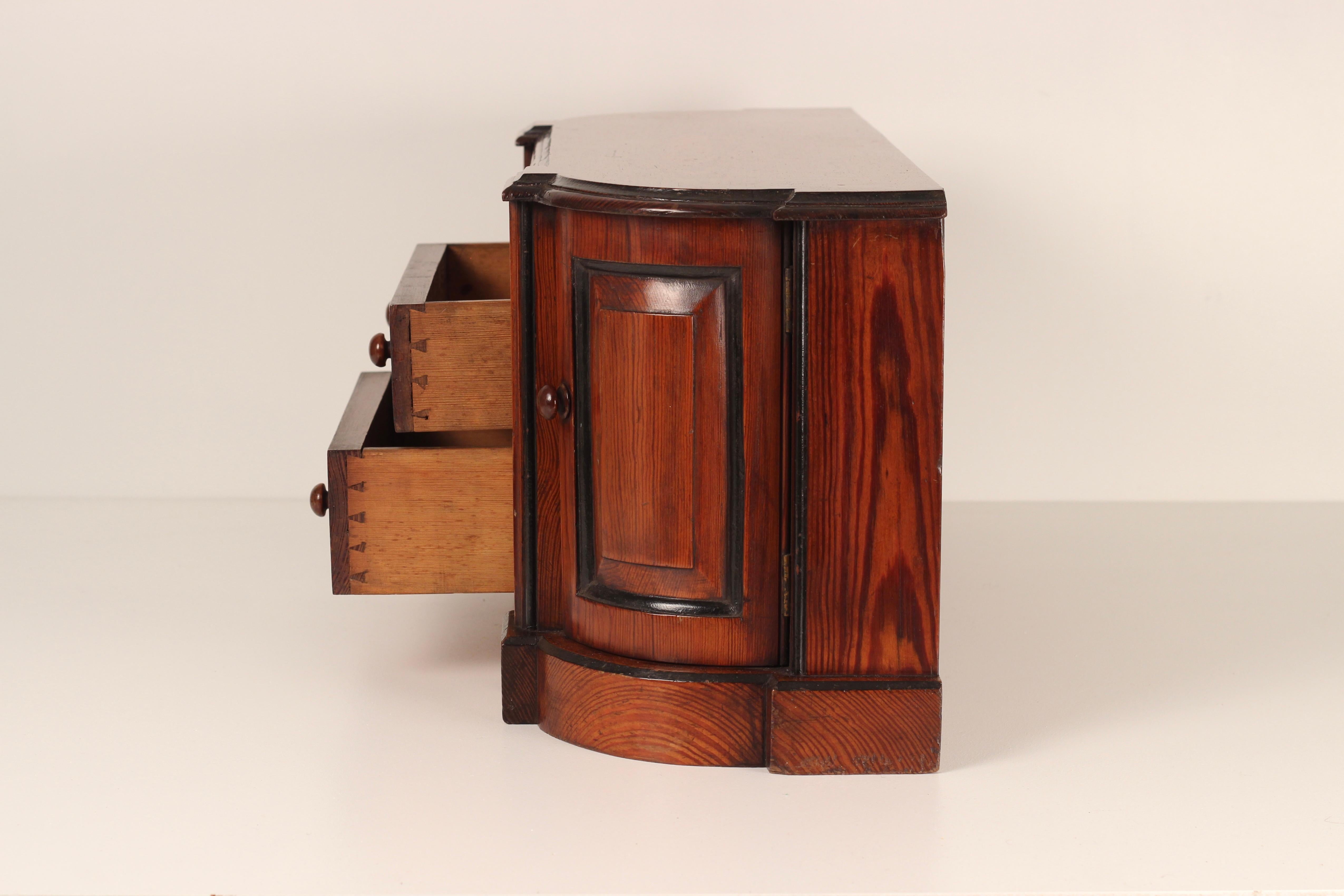 English Victorian Antique Apprentice Piece Miniature Pitch Pine Cabinet 1880 For Sale