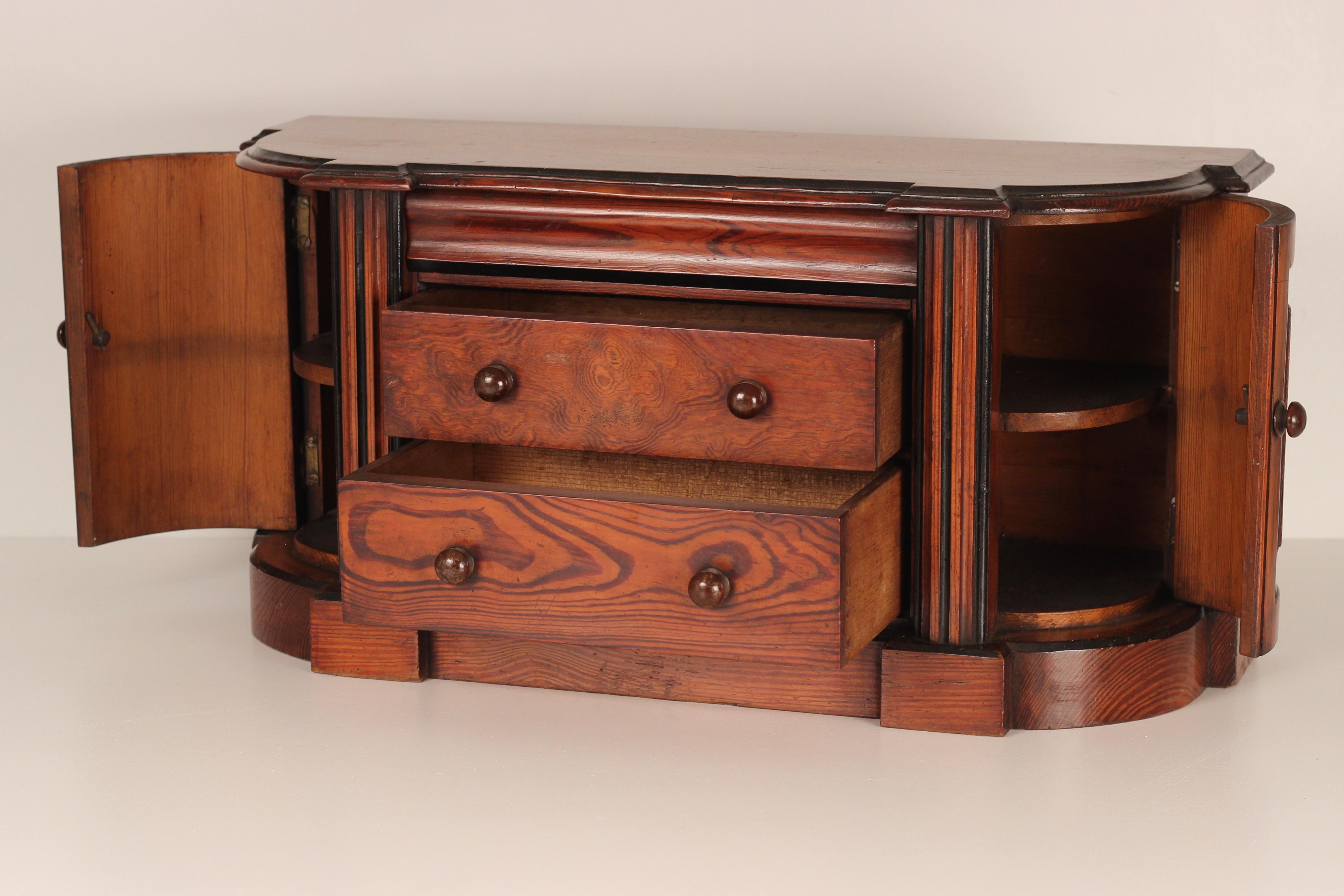 Ebonized Victorian Antique Apprentice Piece Miniature Pitch Pine Cabinet 1880 For Sale
