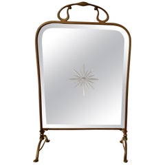 Victorian Art Nouveau Brass and Sunburst Mirror Fire Screen