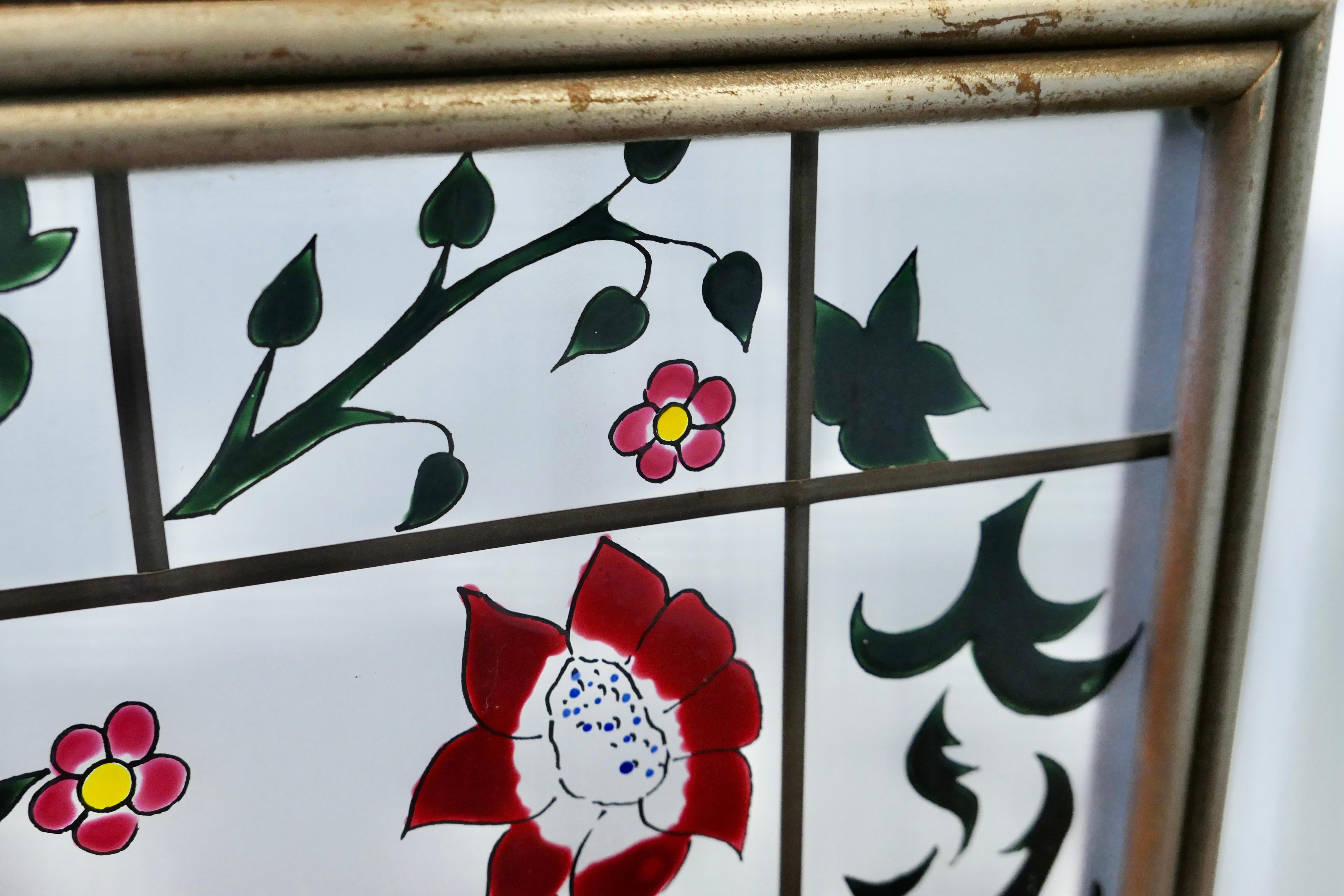 A Victorian Art Nouveau Painted Glass Fire Screen For Sale 1