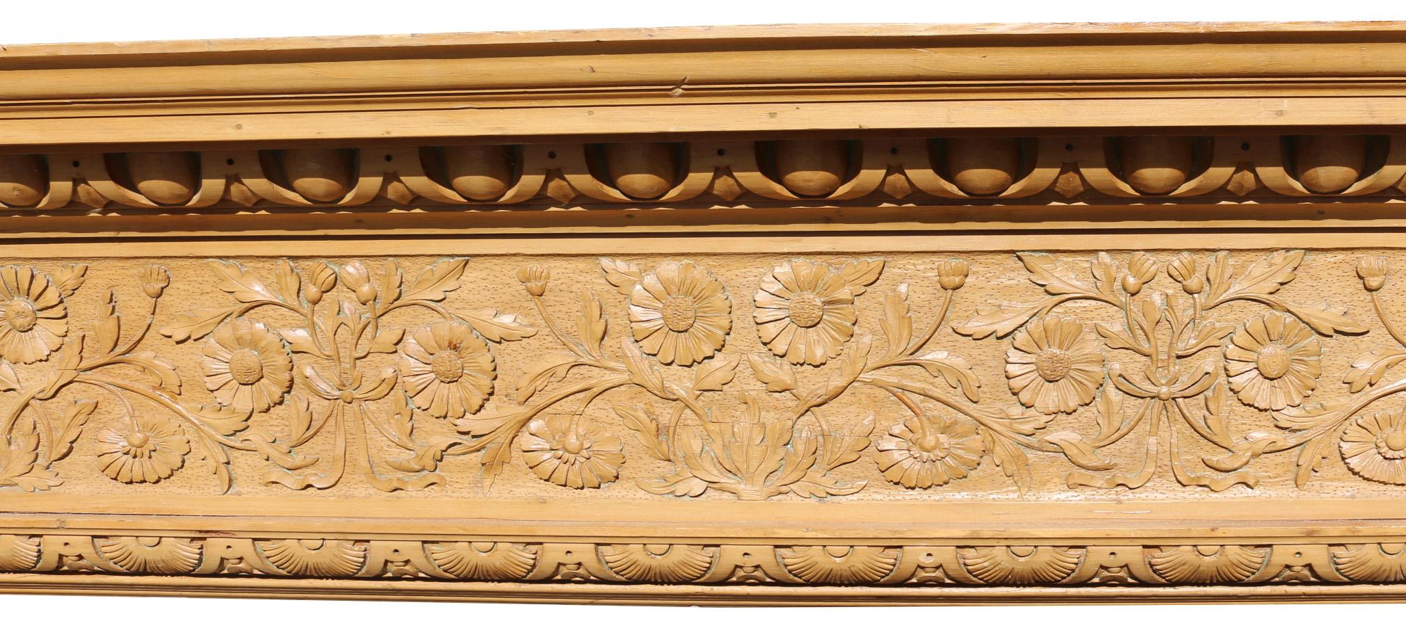 19th Century Victorian Arts & Crafts Carved Pine Fire Surround For Sale