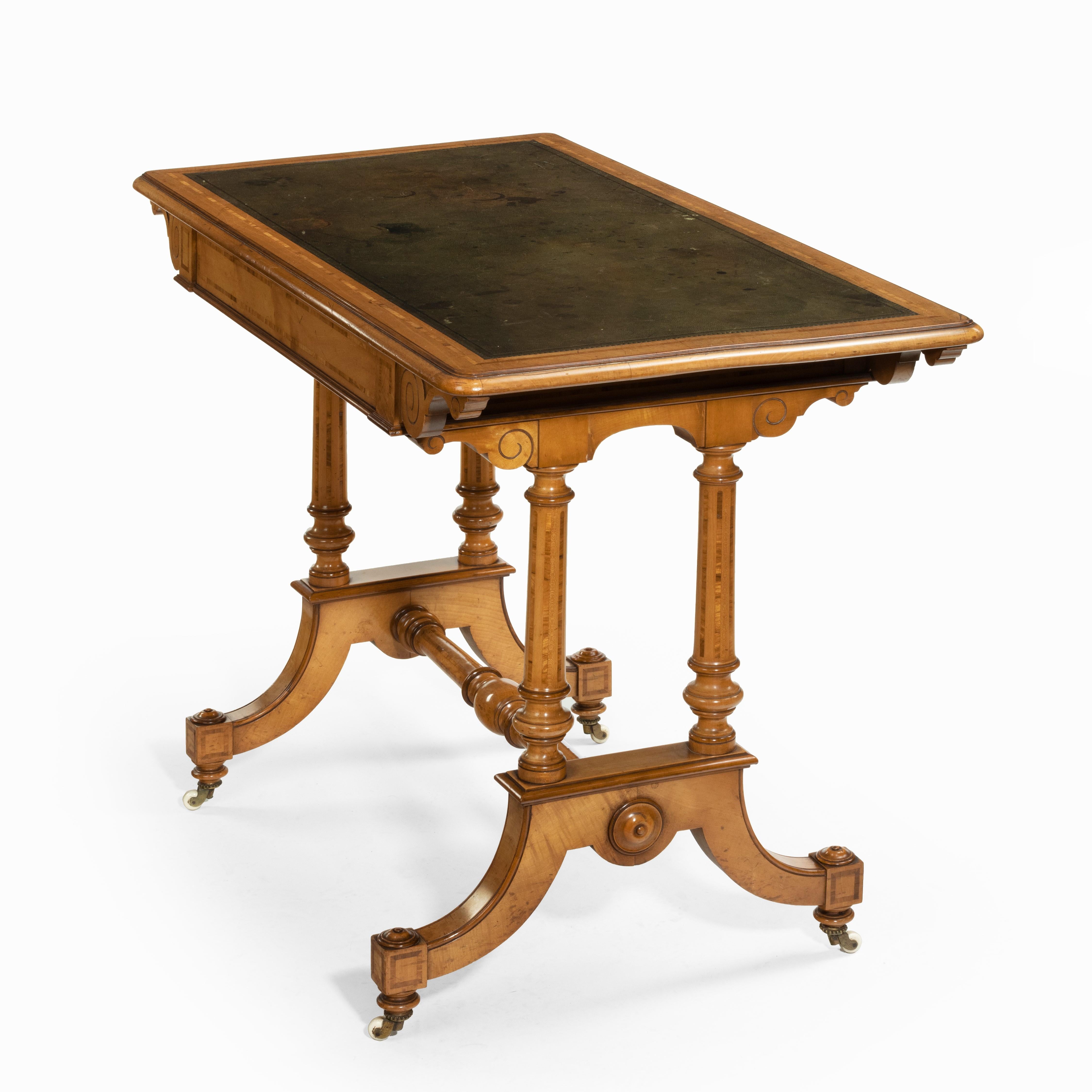 Victorian Birch or Satinwood Writing Table, Attributed to Holland and Sons In Good Condition For Sale In Lymington, Hampshire