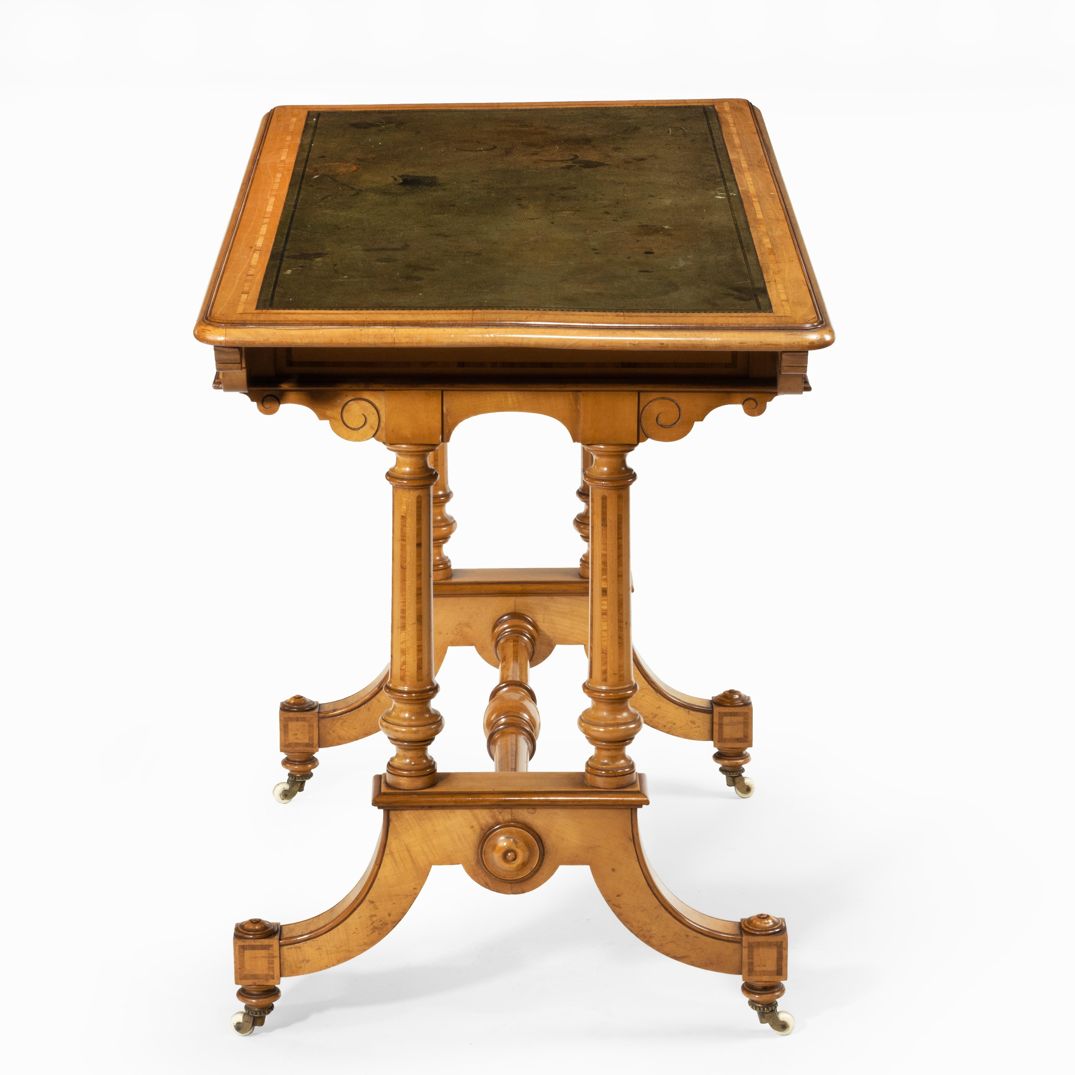 Ceramic Victorian Birch or Satinwood Writing Table, Attributed to Holland and Sons For Sale