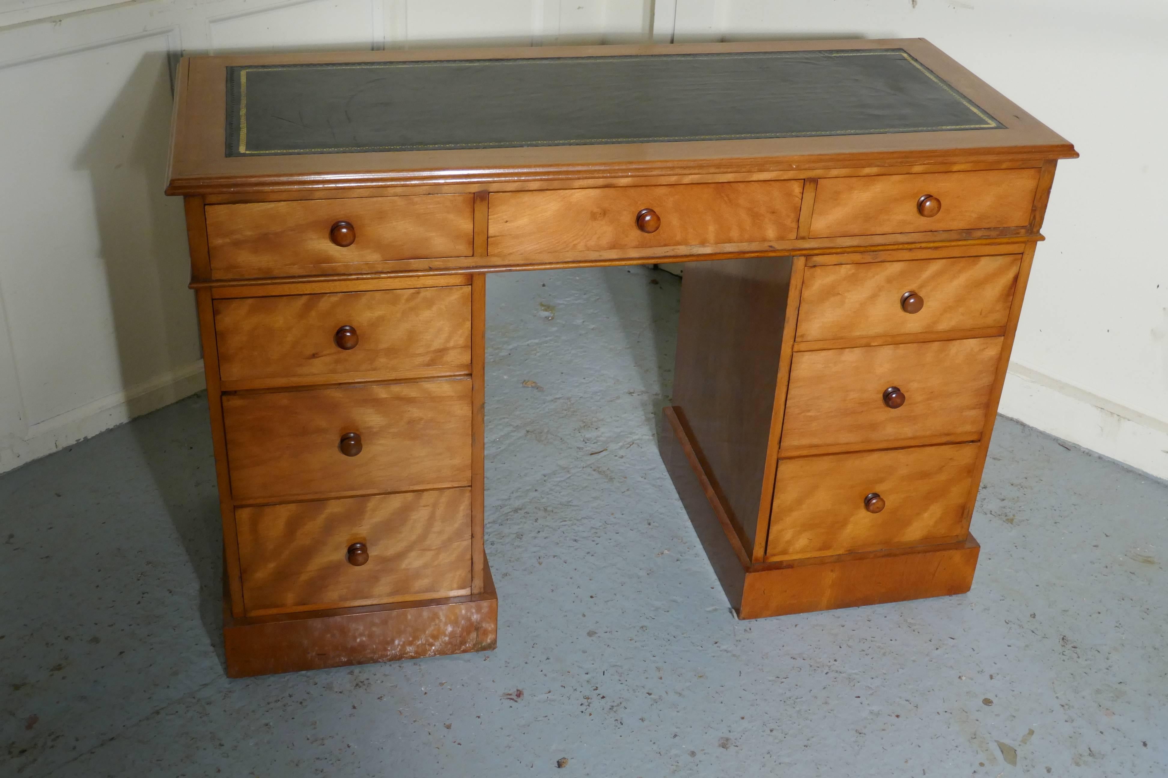 A Victorian birch pedestal desk 

The desk is made in one of the loveliest woods, birch which is similar to Mahogany apart from the wonderful golden color, each of the pedestals has three graduated drawers and the top section also has three