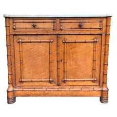 Victorian Bird’s-Eye Maple Console Cabinet with Faux Bamboo and Marble Top
