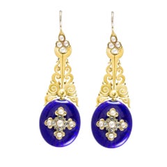 Victorian Blue Enamel Locket and Earrings