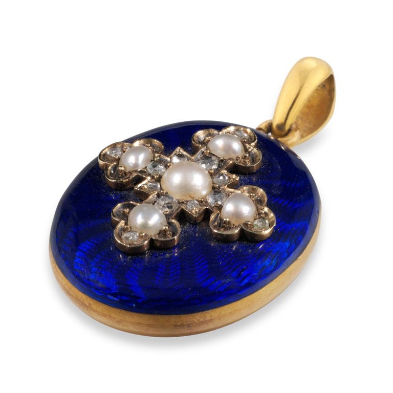 Victorian Blue Enamel Locket and Earrings For Sale at 1stDibs