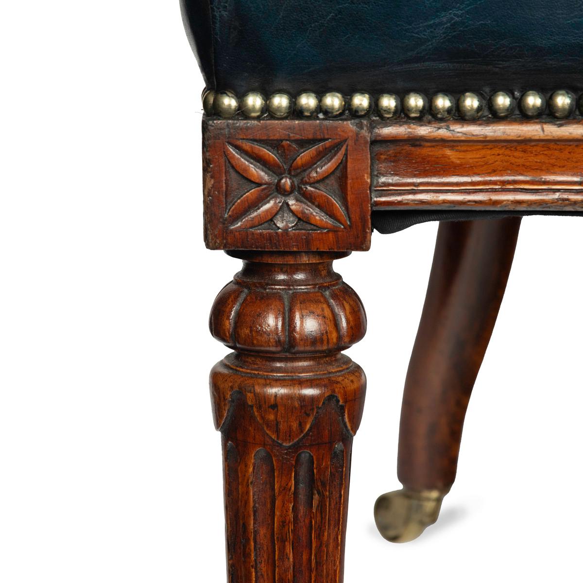 Leather A Victorian blue leather oak library chair For Sale