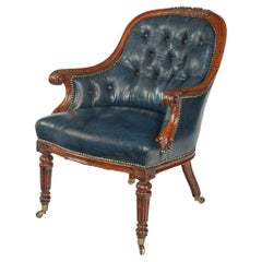 Used A Victorian blue leather oak library chair