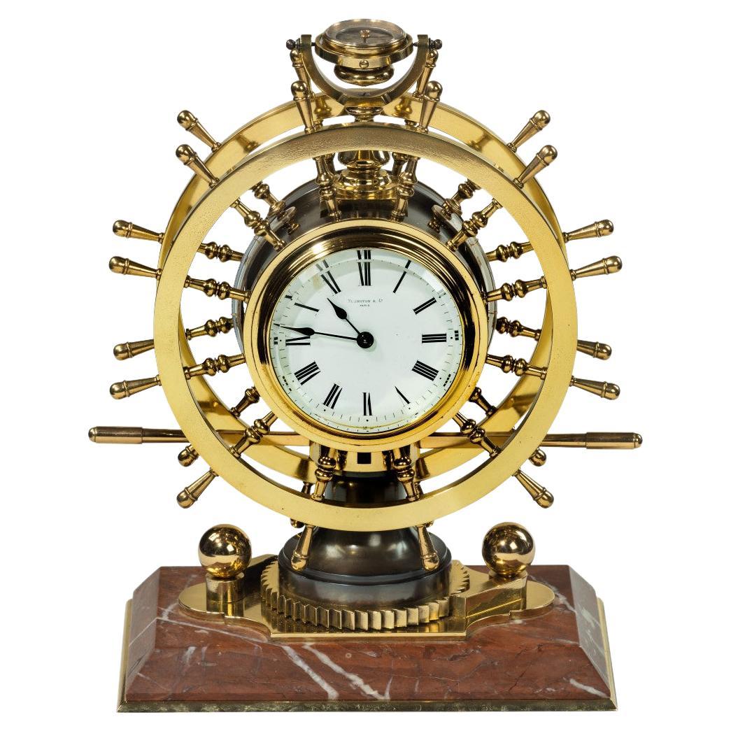 Victorian Brass Novelty Clock by Elkington & Co For Sale