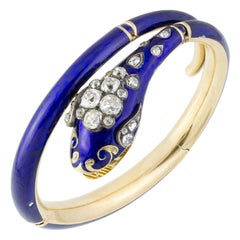 A Victorian Bristol Blue Enamelled Serpent Bangle