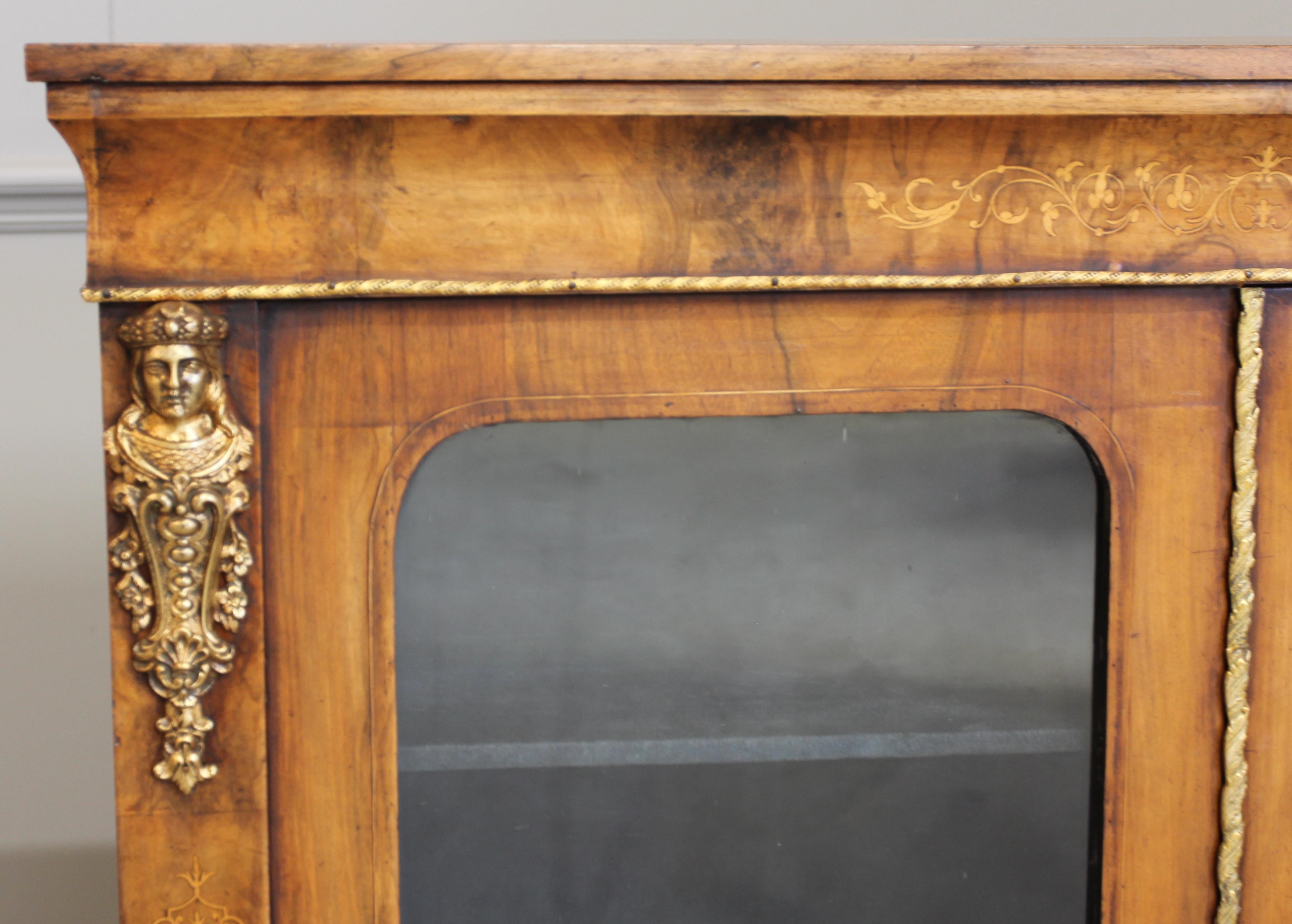 Victorian Burr Walnut Display Cabinet For Sale 3