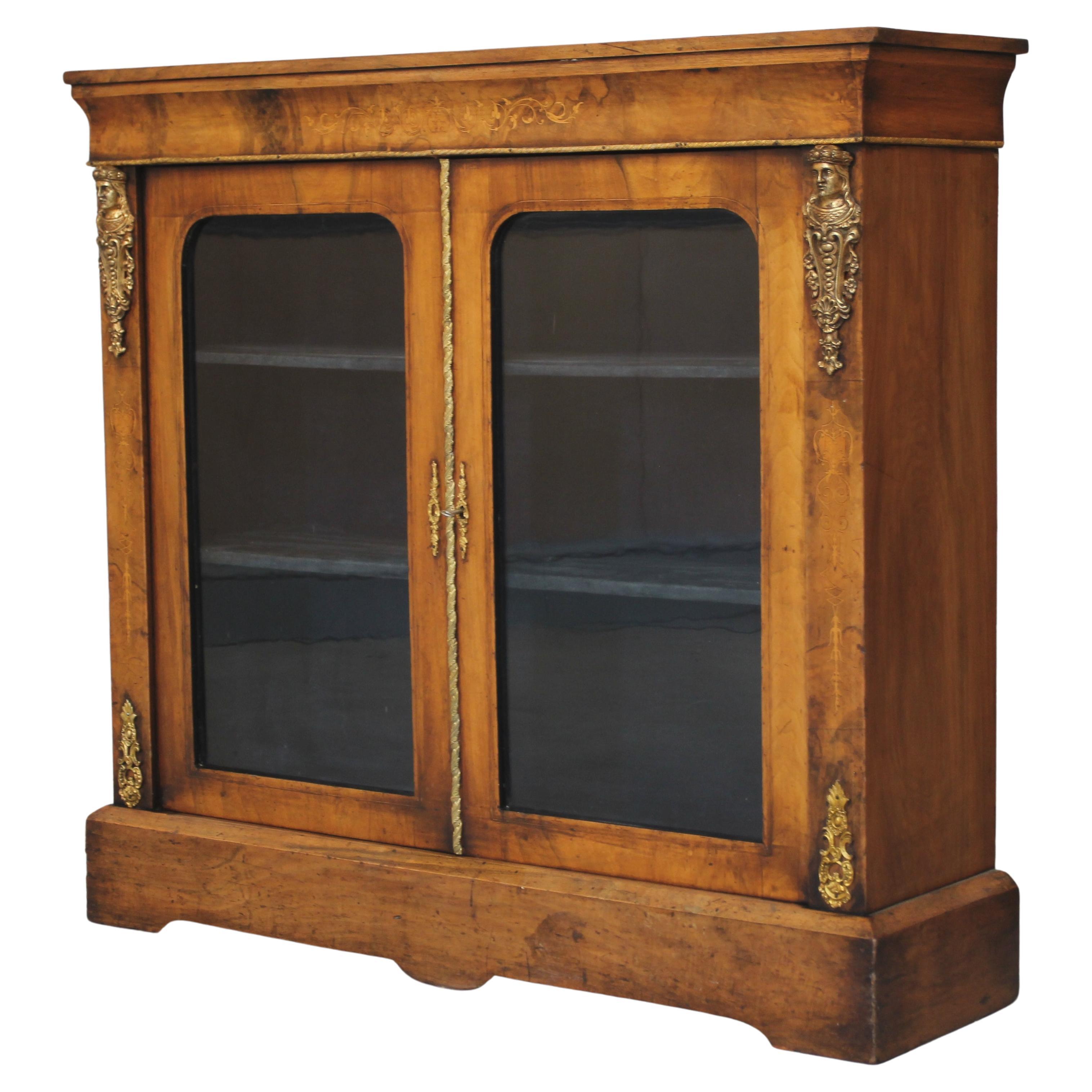 Victorian Burr Walnut Display Cabinet For Sale