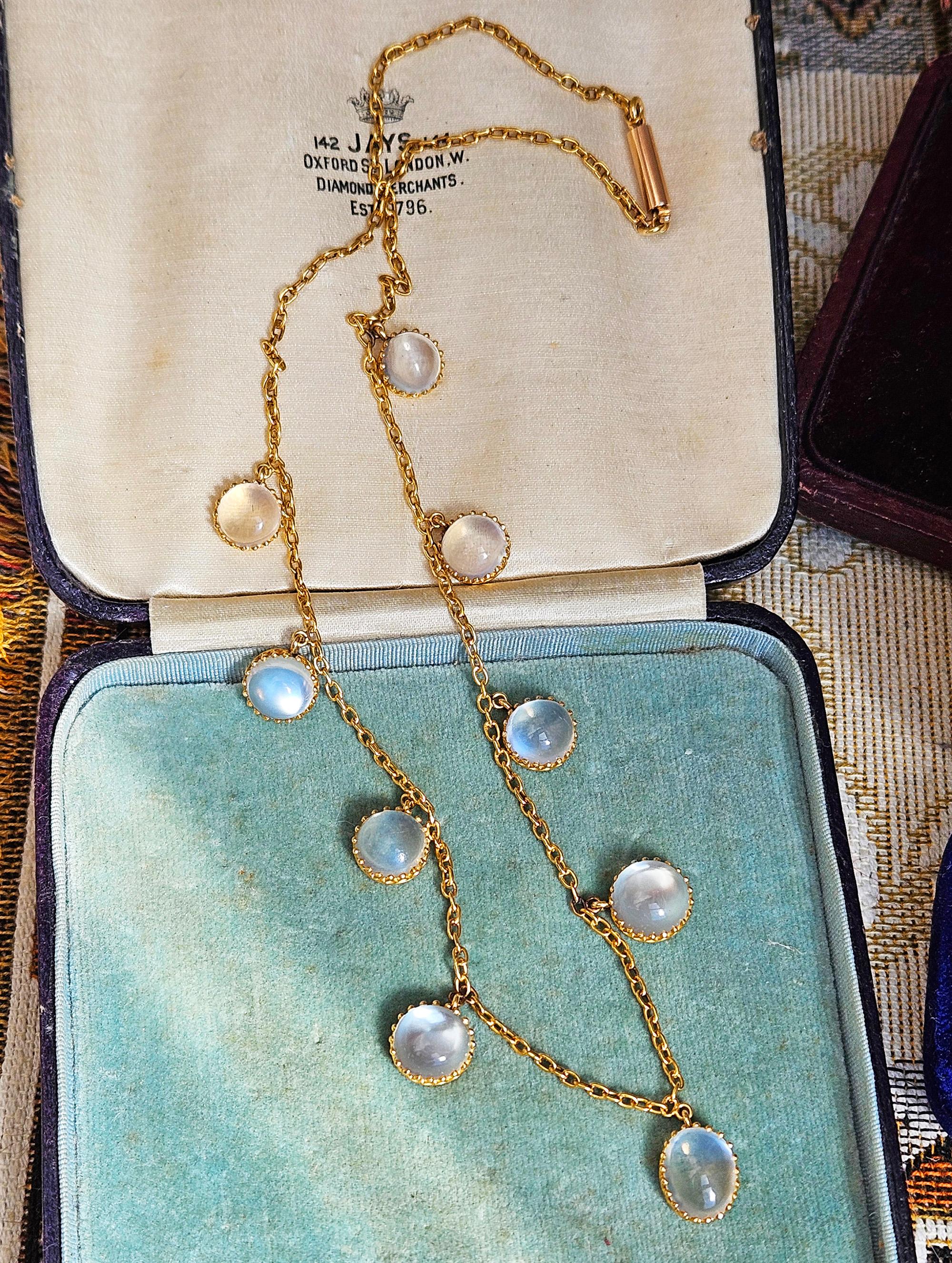 A.I.C. vittoriano del 1870 Collana graduata con frangia di pietra di luna blu da 21,0 ct. in oro 15 ct. in vendita 5