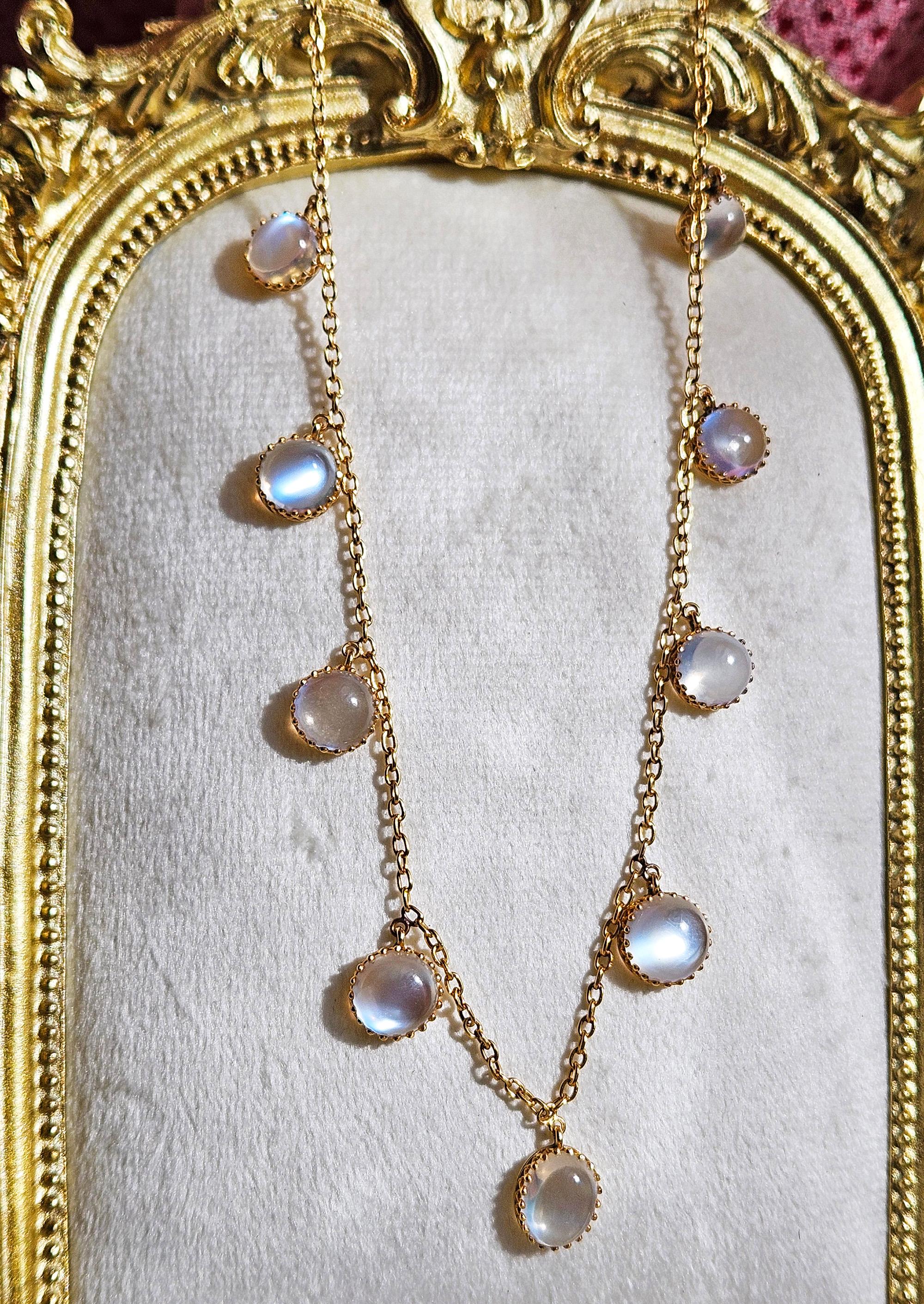 A.I.C. vittoriano del 1870 Collana graduata con frangia di pietra di luna blu da 21,0 ct. in oro 15 ct. in vendita 9