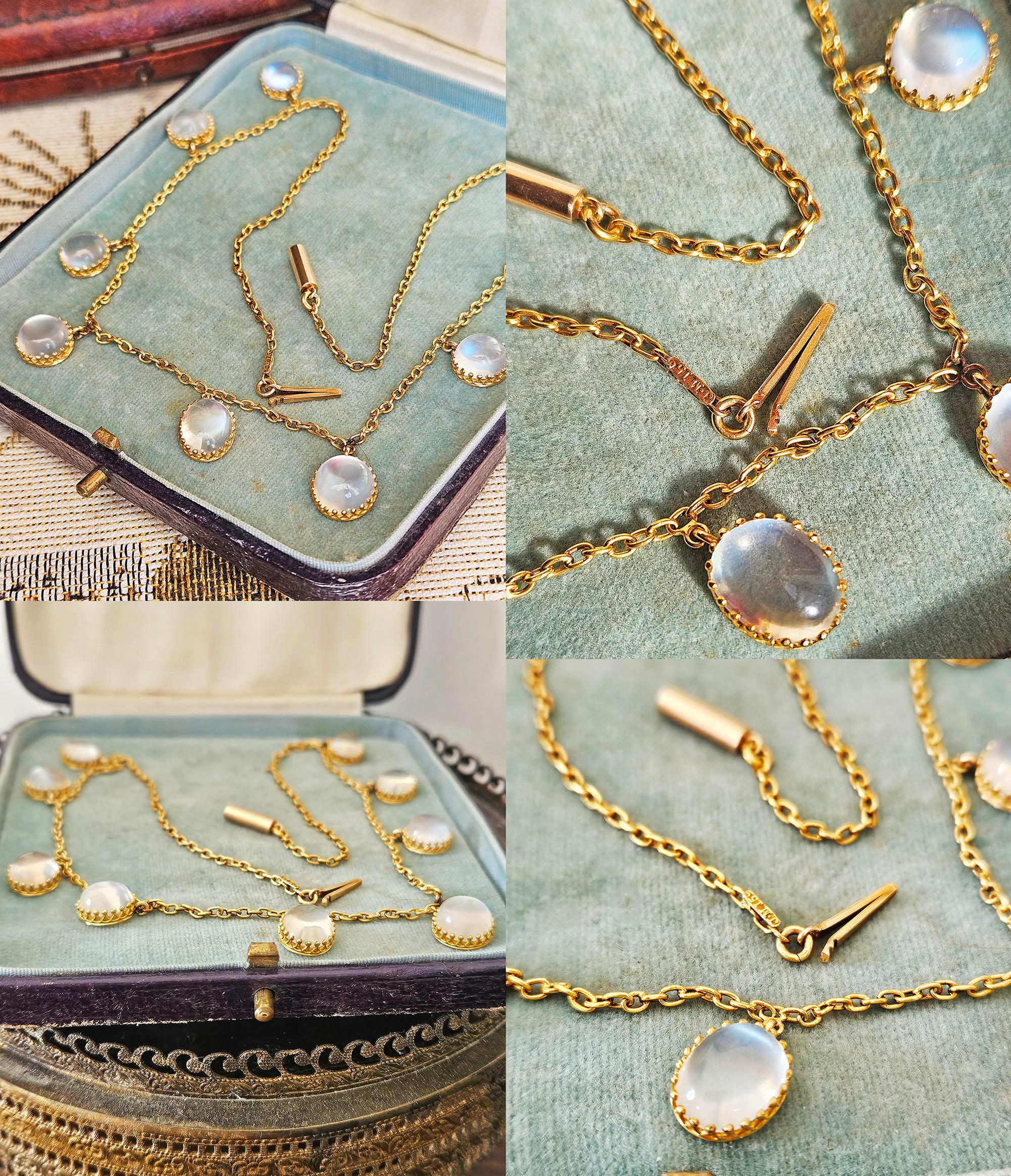 A.I.C. vittoriano del 1870 Collana graduata con frangia di pietra di luna blu da 21,0 ct. in oro 15 ct. in vendita 13