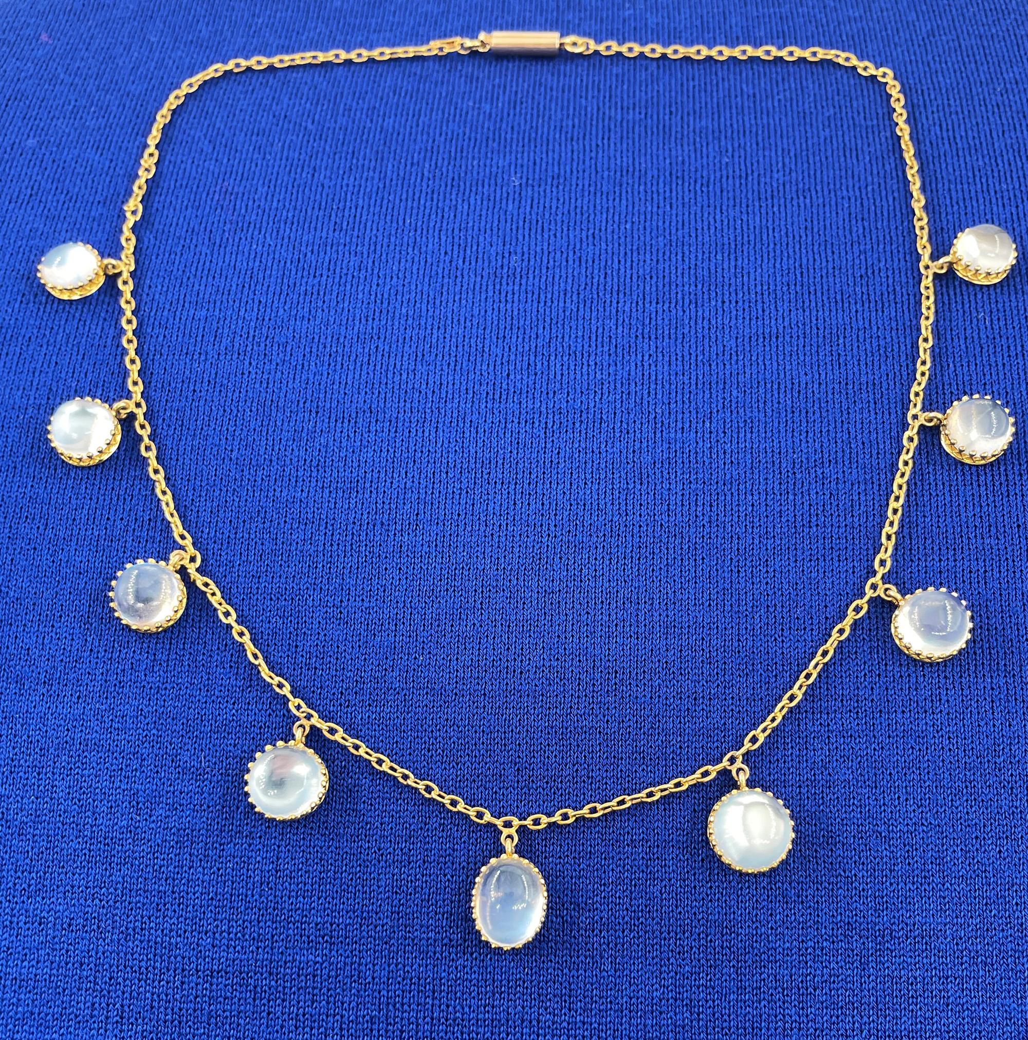 A.I.C. vittoriano del 1870 Collana graduata con frangia di pietra di luna blu da 21,0 ct. in oro 15 ct. in vendita 14