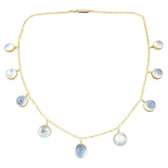 A Victorian C. 1870s Graduated 21.0ctw Blue Moonstone Fringe 15ct Gold Necklace
