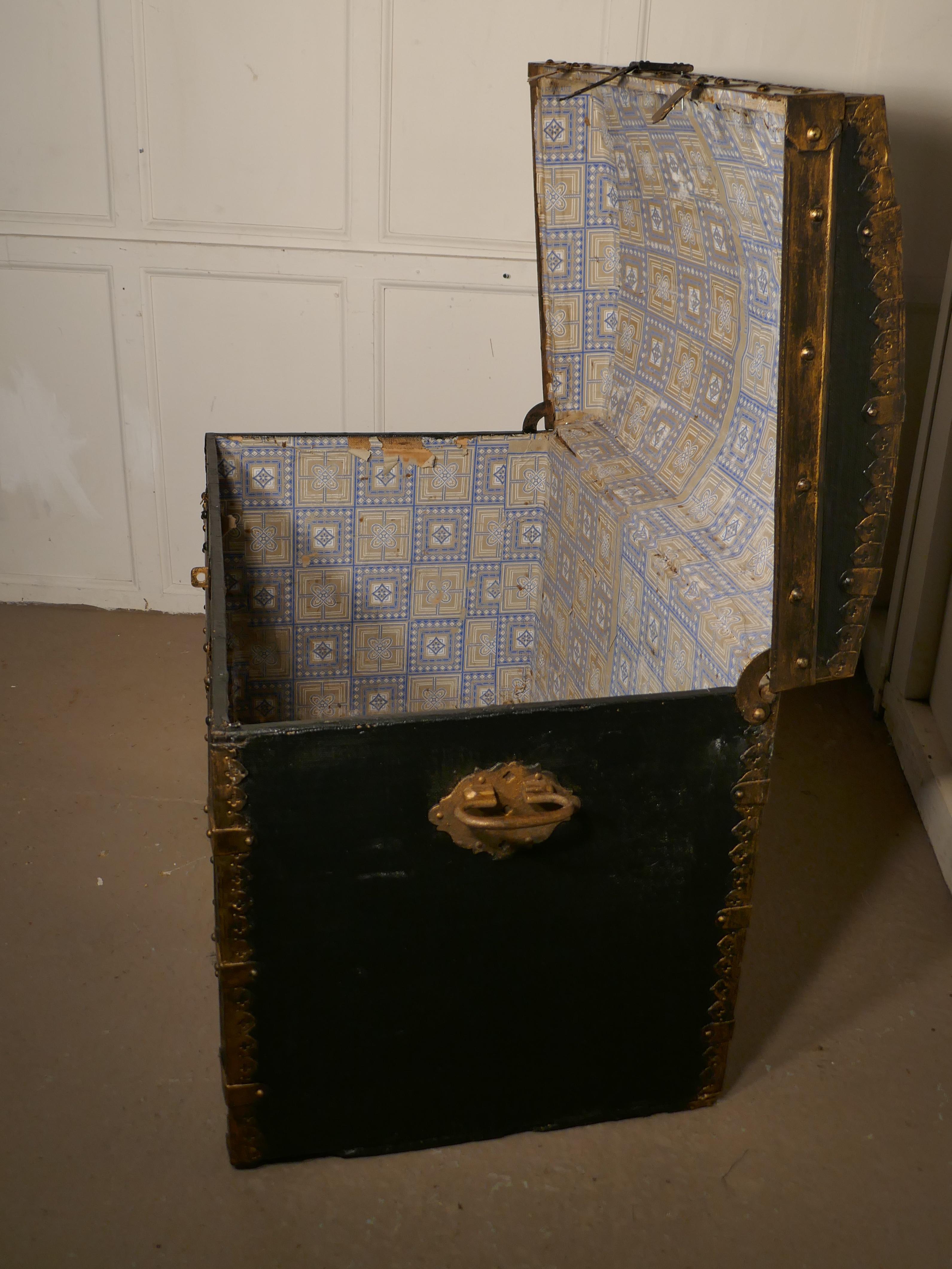19th Century Victorian Canvas Dome Top Traveling Trunk For Sale