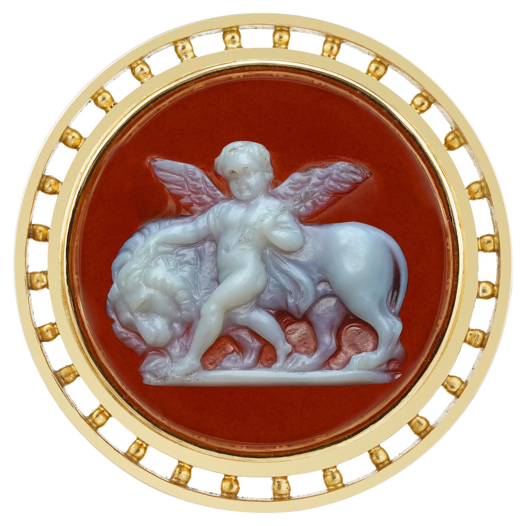 A Victorian Carved Hardstone Cameo Brooch For Sale