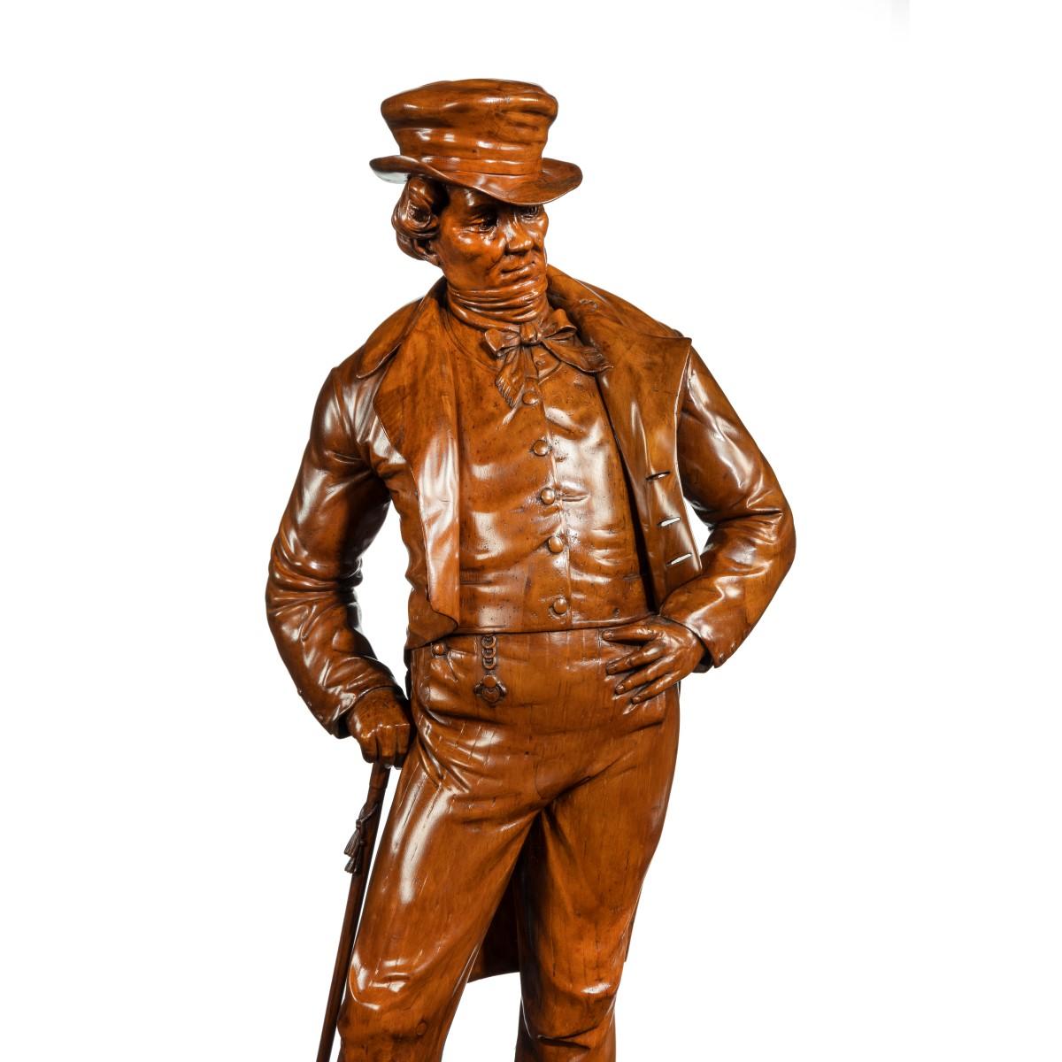 Figure victorienne en noyer sculpté représentant un homme à la mode portant un haut doux en vente 2