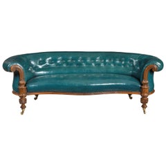 Victorian Carved Walnut Leathered Sofa