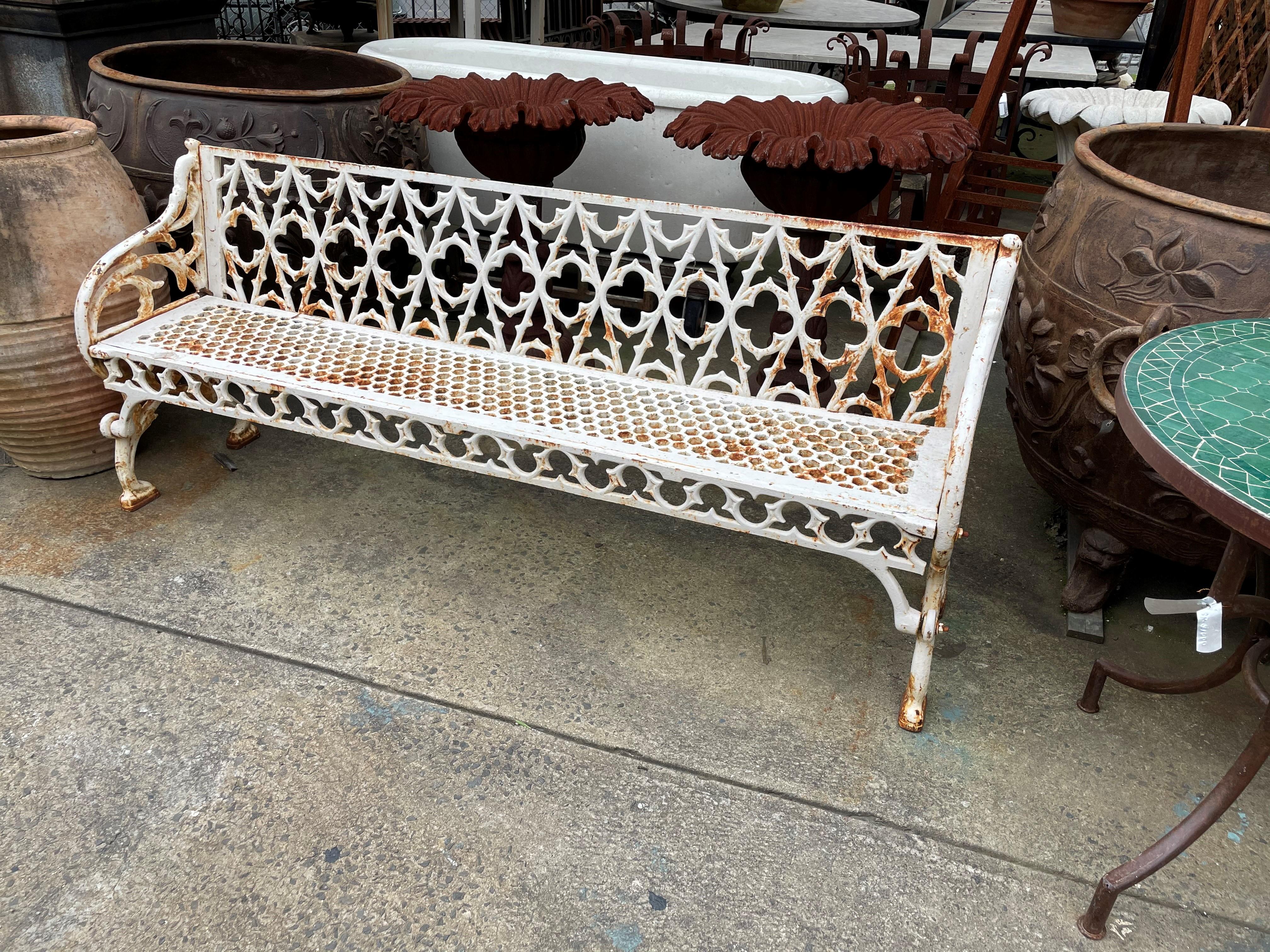 19th Century Victorian Cast Iron and White Painted Bench For Sale