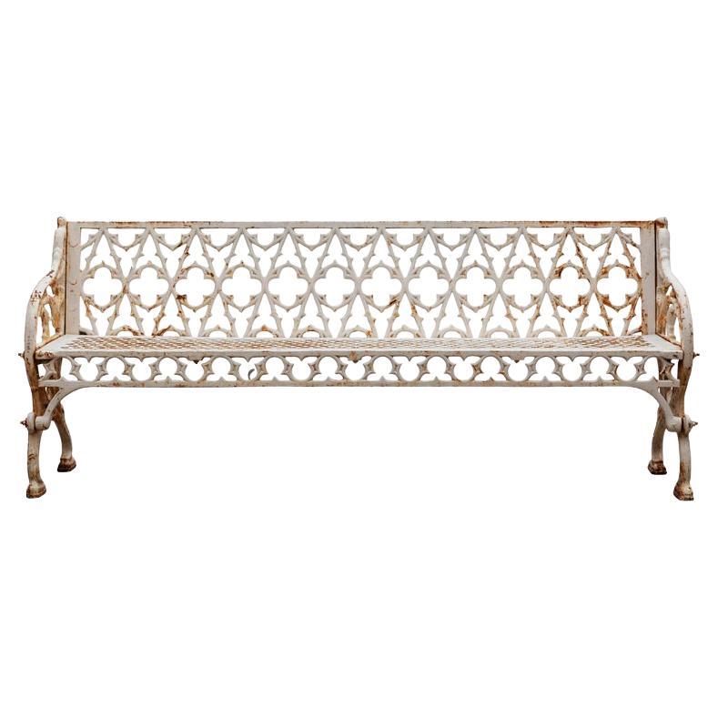 Victorian Cast Iron and White Painted Bench For Sale