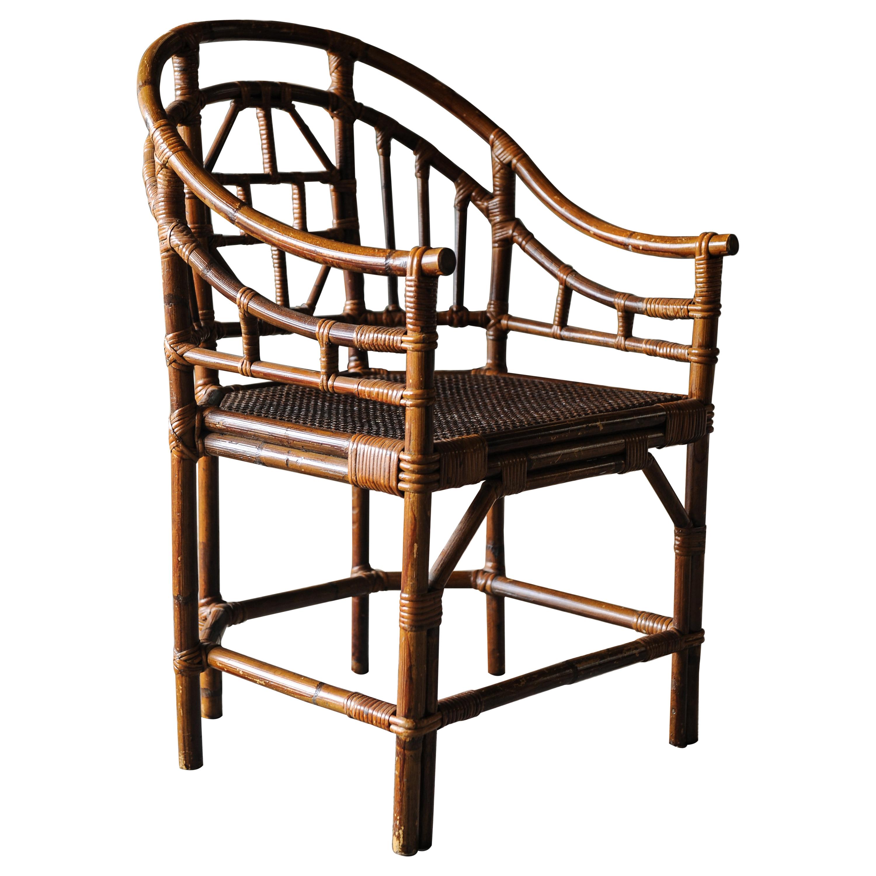 Victorian Chinese Chippendale Faux Bamboo Conservatory Armchair For Sale