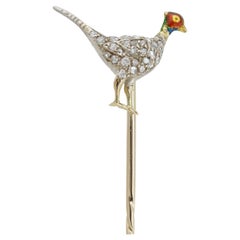 Antique Victorian Diamond and Enamel Pheasant Stick Pin