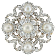 Vintage A Victorian Diamond And Pearl Scroll Brooch