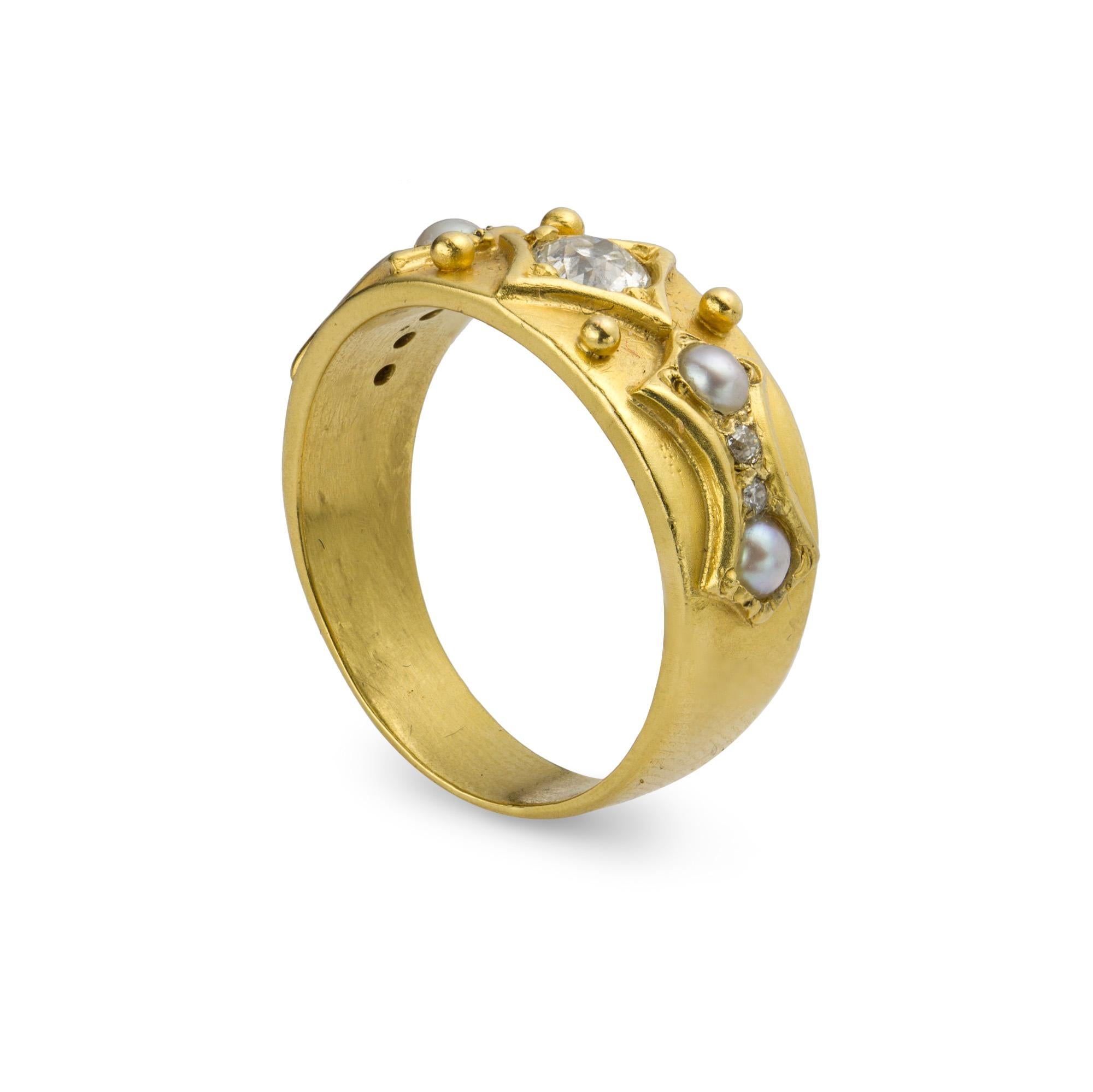 Brilliant Cut Victorian Diamond and Pearl Yellow Gold Ring