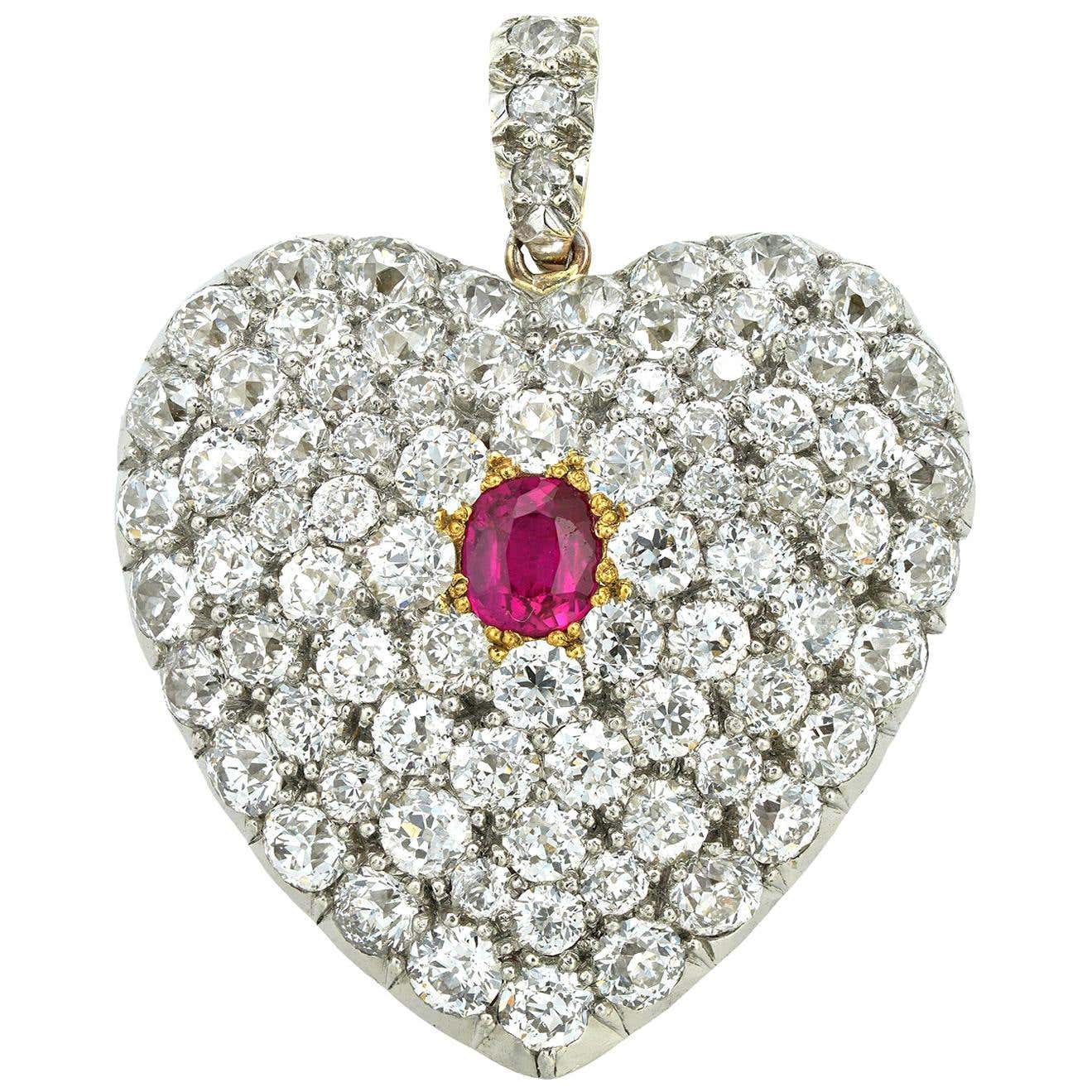 Victorian Diamond and Ruby Heart-Locket Pendant For Sale at 1stDibs ...