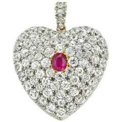 Antique Victorian Diamond and Ruby Heart-Locket Pendant