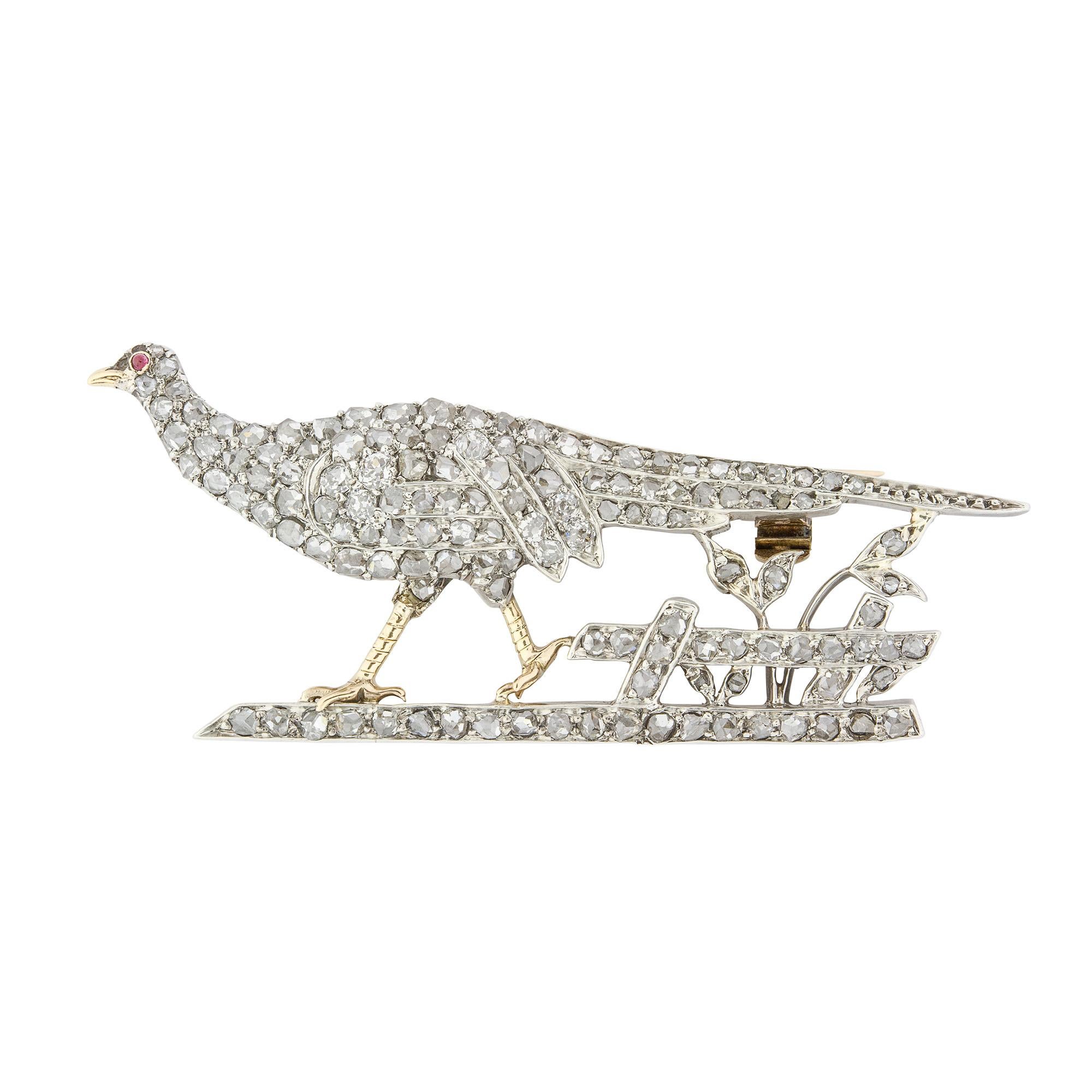 Rose Cut Victorian Diamond Pheasant Brooch