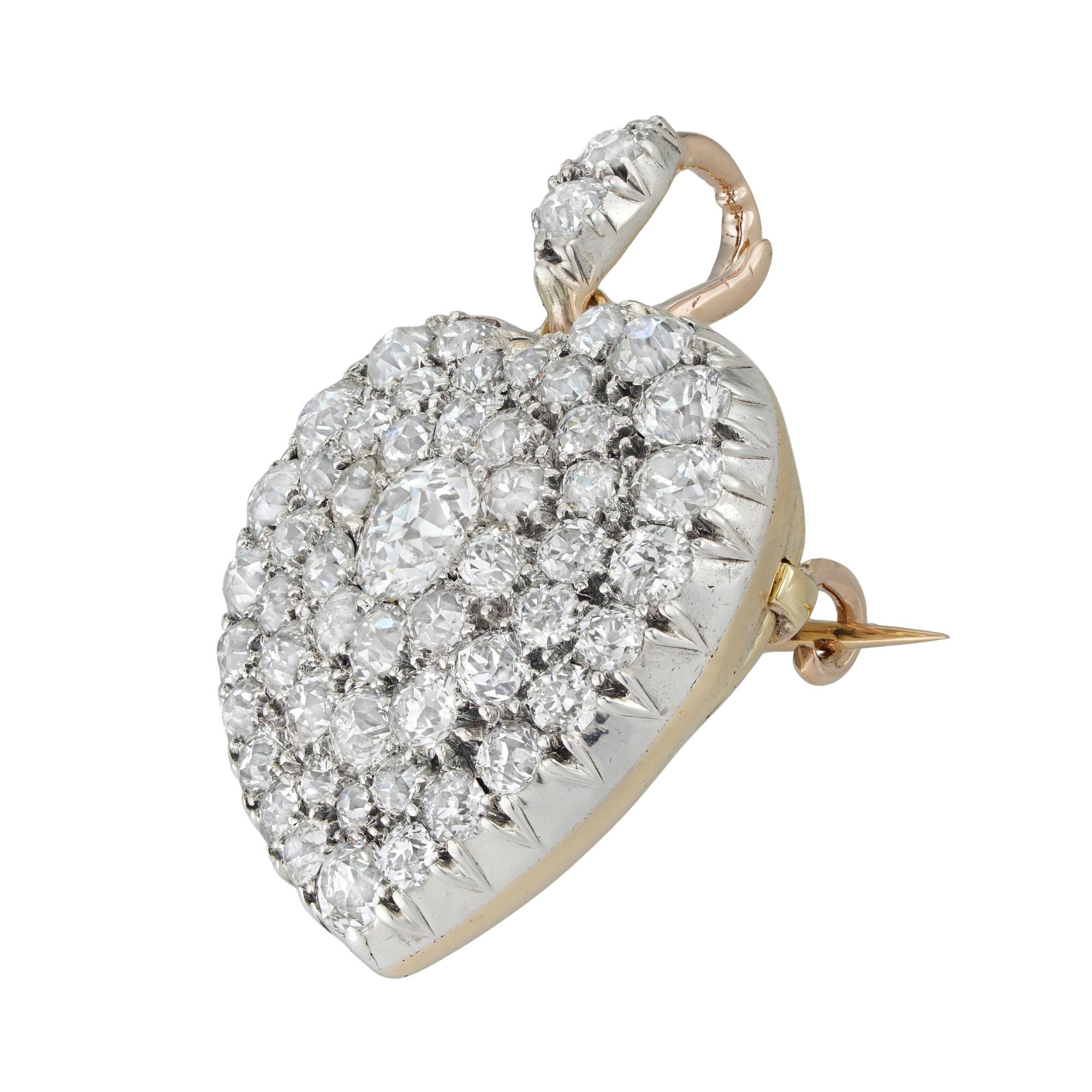 Vittoriano Un ciondolo/spilla vittoriana con cuore incastonato di diamanti in vendita